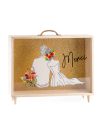 Urne "Merci avec Couple" en bois et Verre Doré Pailleté - Dimensions : 35 x 7,5 x 30 cm