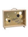 Urne "3 x Merci" en bois et Verre Doré Pailleté - Dimensions : 35 x 7,5 x 30 cm