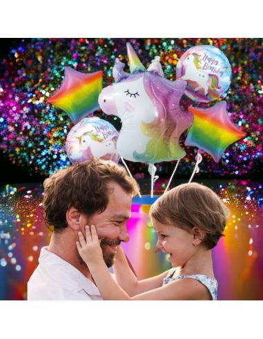 Lot De 4 Ballons Aluminium Licorne Multicolore / Dimensions : 52 cm et 35 cm