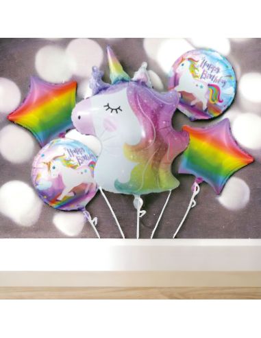 Lot De 4 Ballons Aluminium Licorne Multicolore / Dimensions : 52 cm et 35 cm