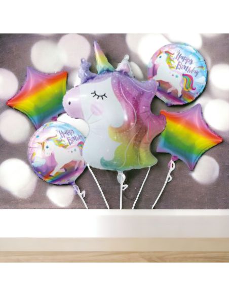Lot De 4 Ballons Aluminium Licorne Multicolore / Dimensions : 52 cm et 35 cm