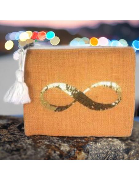 Sac Pochette en Jute avec Motif en Sequin - Dimensions : 22 x 18 cm