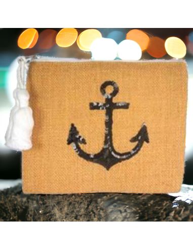 Sac Pochette en Jute avec Motif en Sequin - Dimensions : 22 x 18 cm