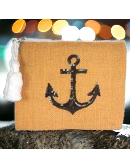 Sac Pochette en Jute avec Motif en Sequin - Dimensions : 22 x 18 cm