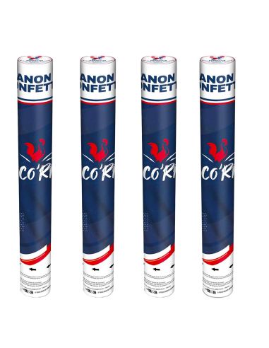 Pack de 4 Canons à Confettis ronds bleus, blancs, rouges