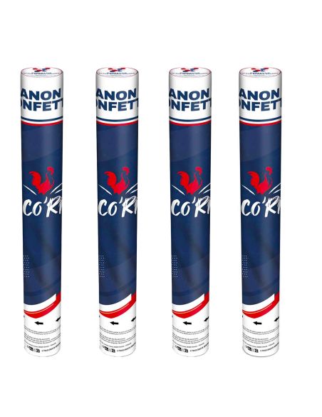 Pack de 4 Canons à Confettis ronds bleus, blancs, rouges