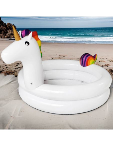 Accessoires de Plage / Piscinette Licorne Gonflable / Dimensions : 192 x 130 x 95 cm