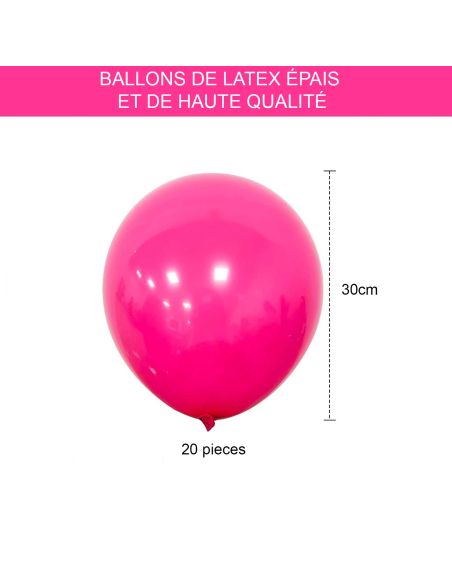 Sachet de 20 Ballons Fuschia - Dimensions : 30 x 30 cm