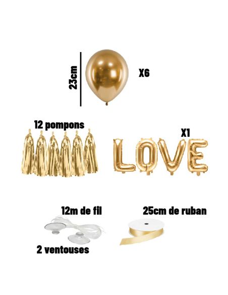 Kit de Décoration de Voiture Mariage - Ballons - Guirlande