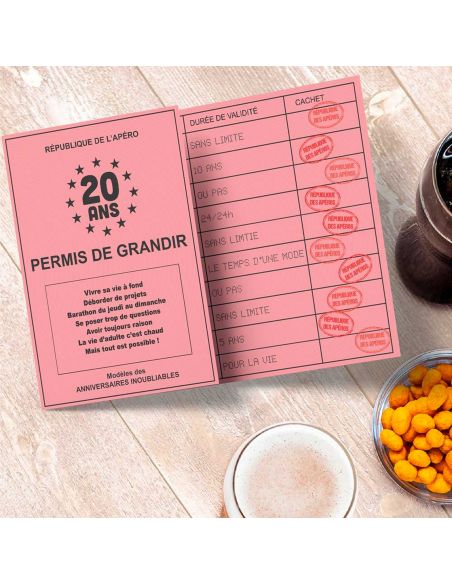 Faux Permis Humoristique 20 ans "Permis de Grandir" - Dimensions : 44 x 20,5 cm