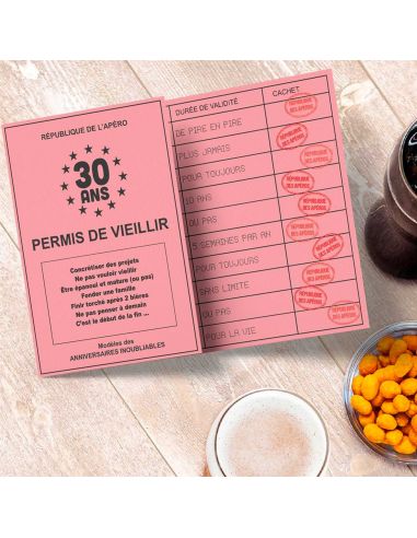 Faux Permis Humoristique 30 ans "Permis de Vieillir" - Dimensions : 44 x 20,5 cm