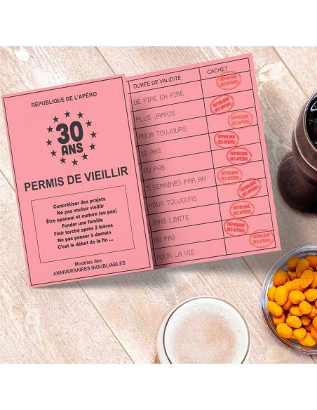 Faux Permis Humoristique 30 ans "Permis de Vieillir" - Dimensions : 44 x 20,5 cm