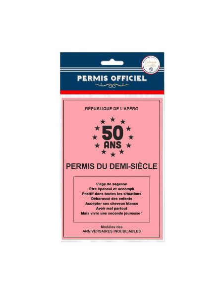 Faux Permis Humoristique 50 ans "Permis du Demi-Siècle" - Dimensions : 44 x 20,5 cm