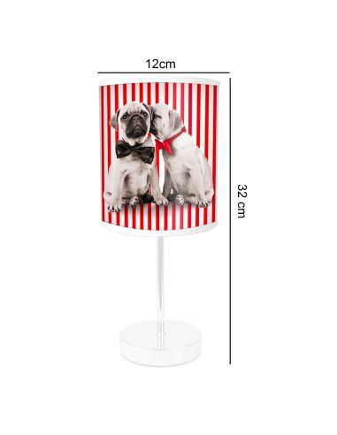 Lampe de Chevet Chiens Rayures Rouges - Dimensions : 32 x 12 cm