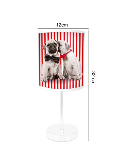Lampe de Chevet Chiens Rayures Rouges - Dimensions : 32 x 12 cm