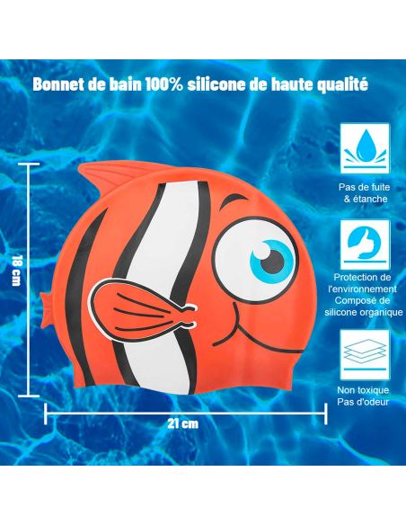 Bonnet de Bain Poisson - 3 Couleurs différentes