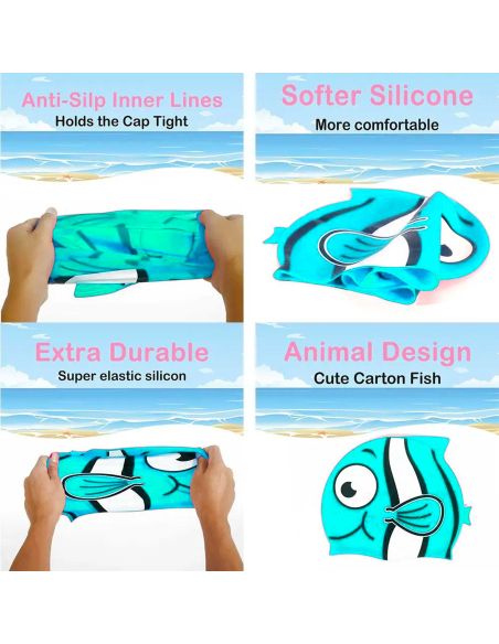 Bonnet de Bain Poisson - 3 Couleurs différentes