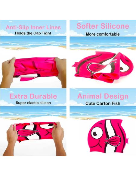 Bonnet de Bain Poisson - 3 Couleurs différentes
