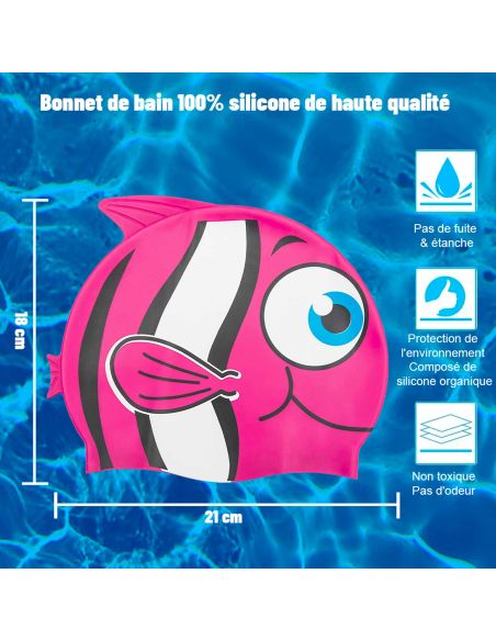 Bonnet de Bain Poisson - 3 Couleurs différentes
