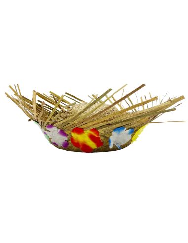 Pack Hawaïen Chapeau de Paille et Collier à Fleurs en Tissu
