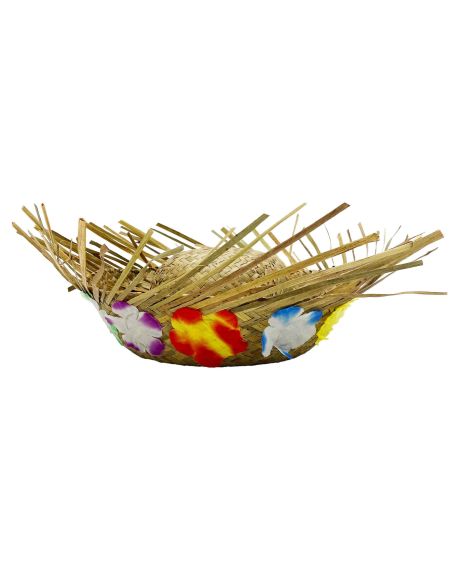 Pack Hawaïen Chapeau de Paille et Collier à Fleurs en Tissu