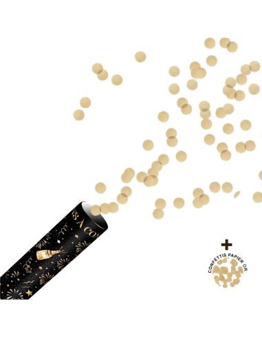 Canon à Confettis Ronds Dorés et Noirs "Bonne Année"
