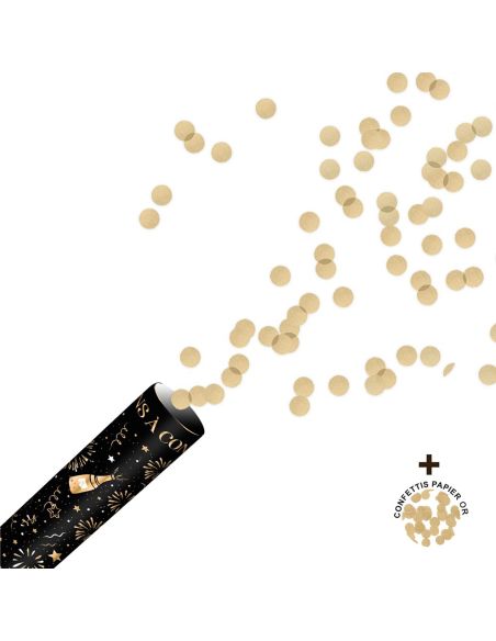 Canon à Confettis Ronds Dorés et Noirs "Bonne Année"