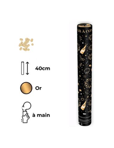 Lot de 4 Canons à Confettis Ronds Dorés et Noirs "Bonne Année"