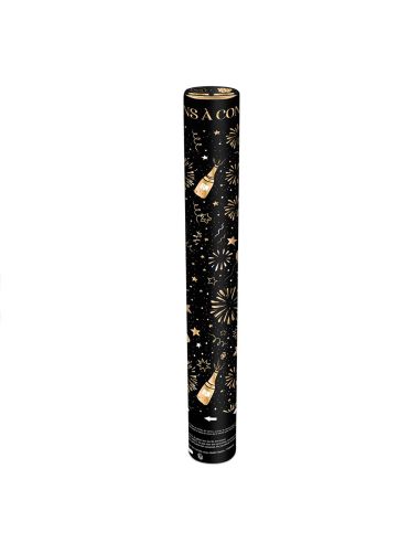 Lot de 4 Canons à Confettis Ronds Dorés et Noirs "Bonne Année"
