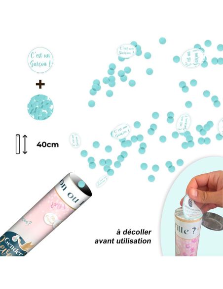 Canon à confettis "Gender Reveal – Garçon" – Révélation de genre surprise