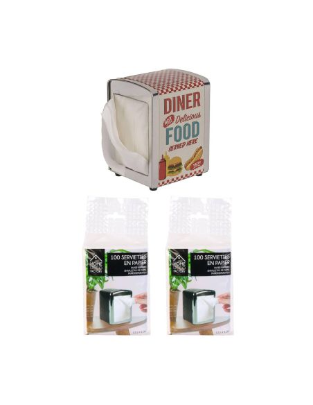 Pack Distributeur de Serviettes en Métal + 200 Serviettes En Papier - Dimension : 12 x 8 cm