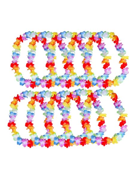Pack de 10 Colliers hawaïens à Fleurs en Tissu Multicolore