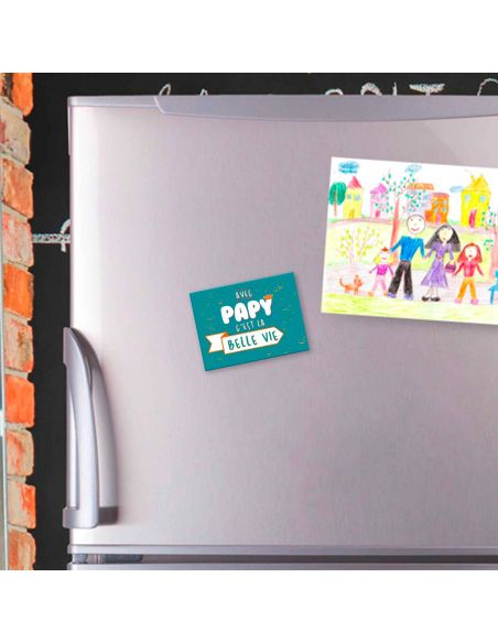 Magnet "Avec papy c'est la belle vie" / Dimensions : 8 x 6 cm