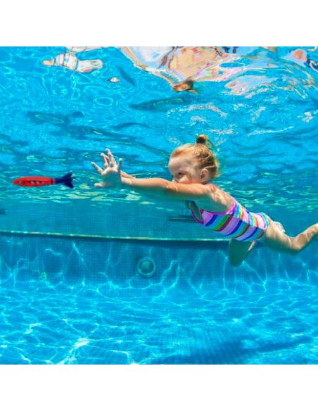 Jeu Aquatique - 4 Torpilles Lestées - Dimensions : 13 x 2 cm