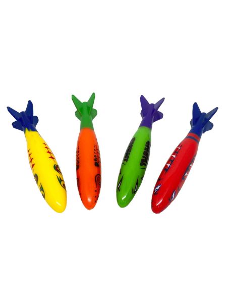 Jeu Aquatique - 4 Torpilles Lestées - Dimensions : 13 x 2 cm