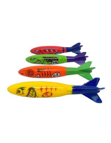 Jeu Aquatique - 4 Torpilles Lestées - Dimensions : 13 x 2 cm