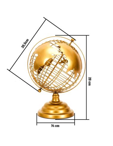 Globe Terrestre en Métal Doré - Dimensions : 20,5 x 19 x 29 cm