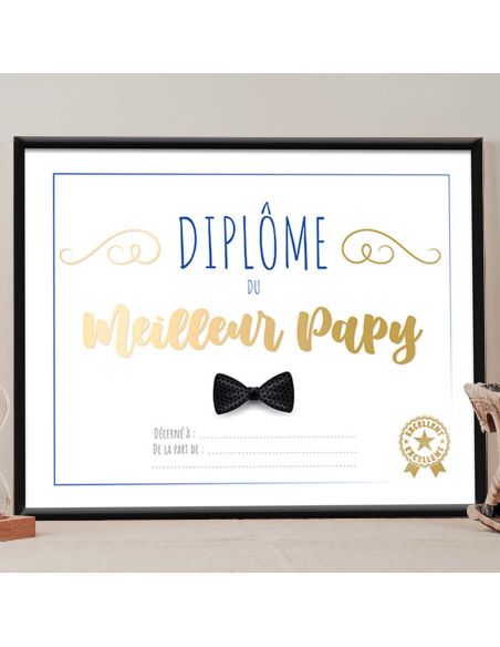 Cadre Diplôme du Meilleur Papy - Dimensions :  25,5 x 21 x 1,5 cm