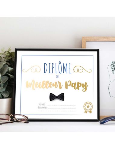 Cadre Diplôme du Meilleur Papy - Dimensions :  25,5 x 21 x 1,5 cm