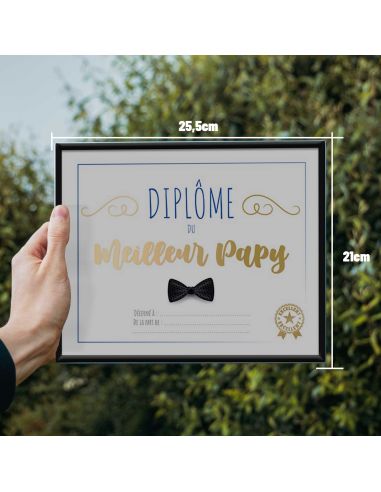 Cadre Diplôme du Meilleur Papy - Dimensions :  25,5 x 21 x 1,5 cm