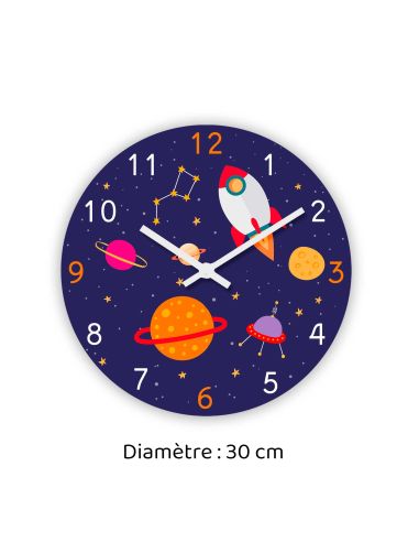 Horloge Murale Fusée Enfant - Diamètre 30 cm