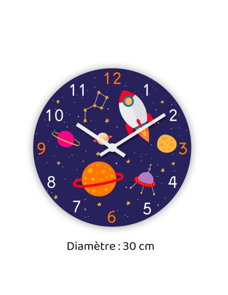 Horloge Murale Fusée Enfant - Diamètre 30 cm