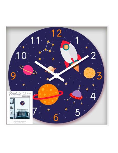 Horloge Murale Fusée Enfant - Diamètre 30 cm