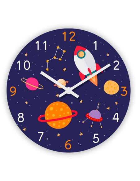 Horloge Murale Fusée Enfant - Diamètre 30 cm