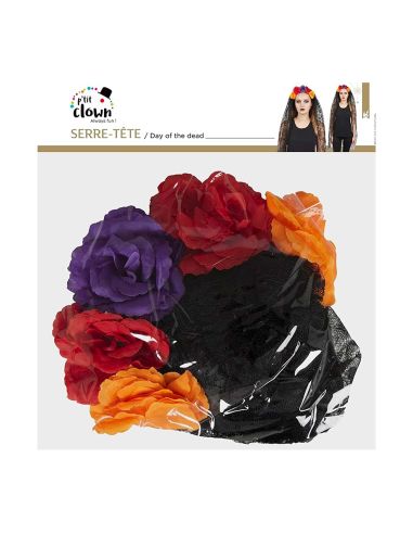 Serre-tête Jour des Morts avec Fleurs - Voile 120cm