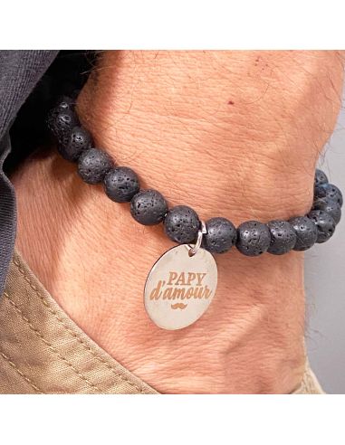 Bracelet Médaillon et Pierres Naturelles Papy - 2 modèles au choix
