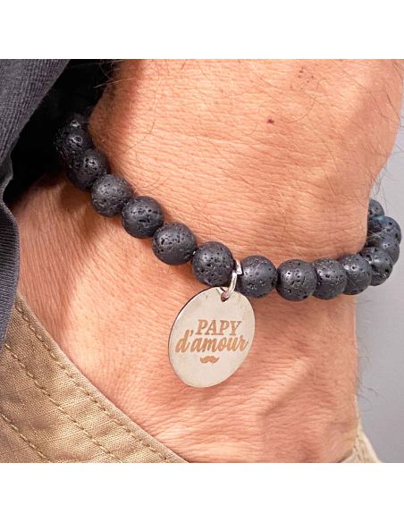 Bracelet Médaillon et Pierres Naturelles Papy - 2 modèles au choix