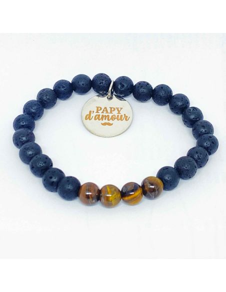 Bracelet Médaillon et Pierres Naturelles Papy - 2 modèles au choix