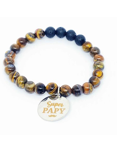 Bracelet Médaillon et Pierres Naturelles Papy - 2 modèles au choix
