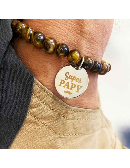 Bracelet Médaillon et Pierres Naturelles Papy - 2 modèles au choix